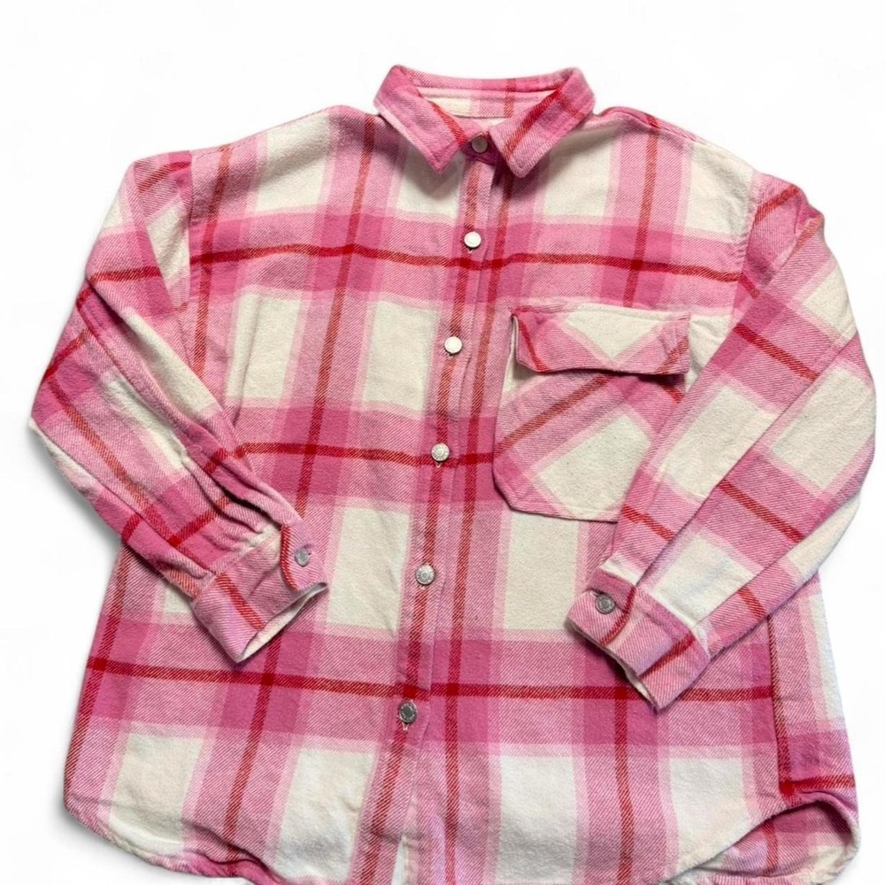 Pink plaid button up flannel ZARA